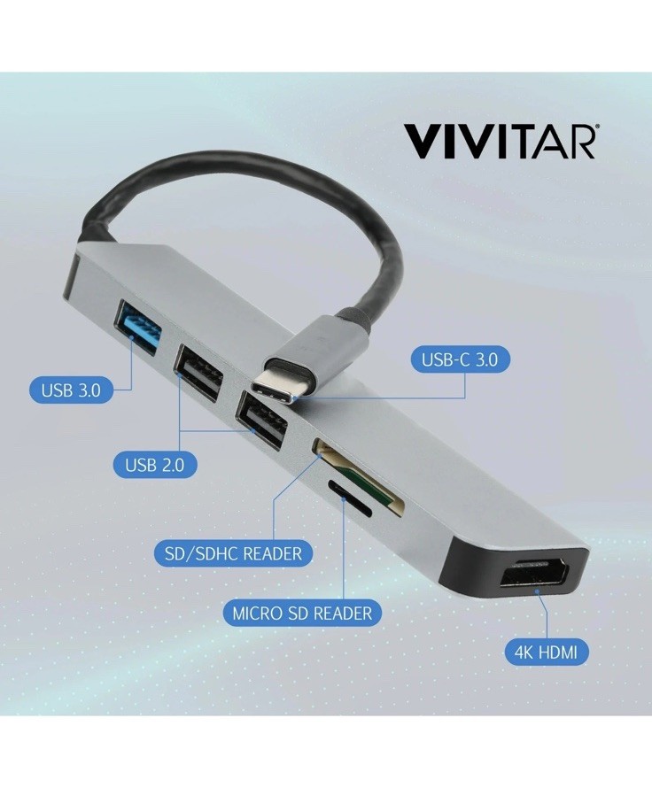 Vivitar Multi-Port USB Hub with SD Micro SD & Compact Flash Card Reader