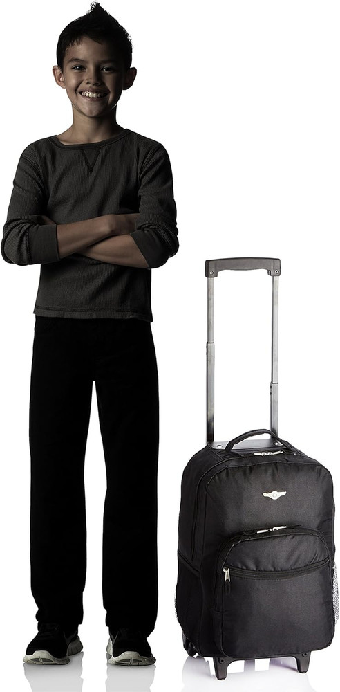 Double Handle Rolling Backpack, Black, 17-Inch