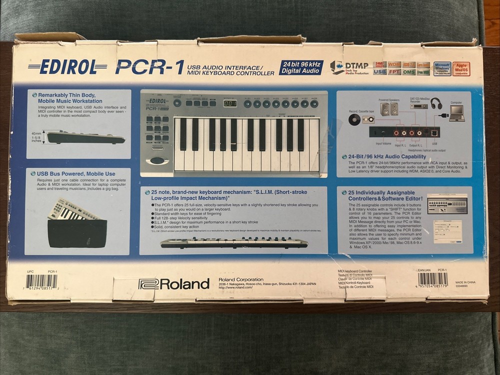 Edirol PCR-1 USB Audio Interface/ Midi Keyboard Controller Silver 24 Bit 96 kHz