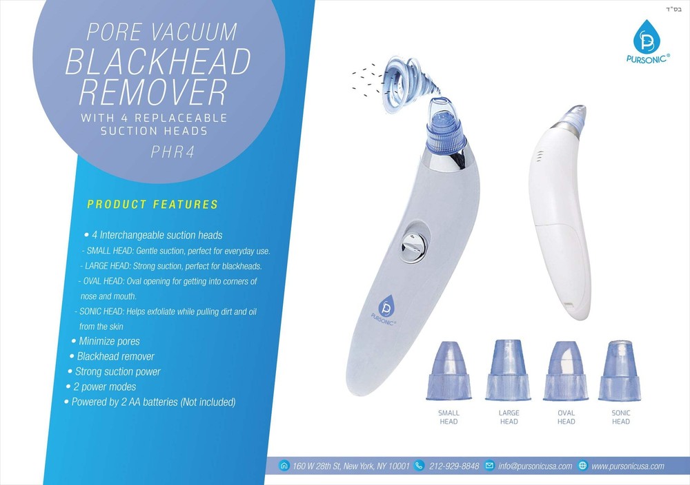 Pursonic Pore Vacuum Blackhead Remover With 4 Replaceable Suction Heads