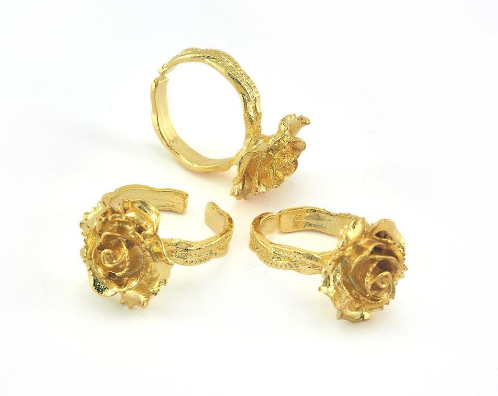 Shiny Gold Plated Rose Adjustable Ring brass 17mm 7US insize Adjustable 3247