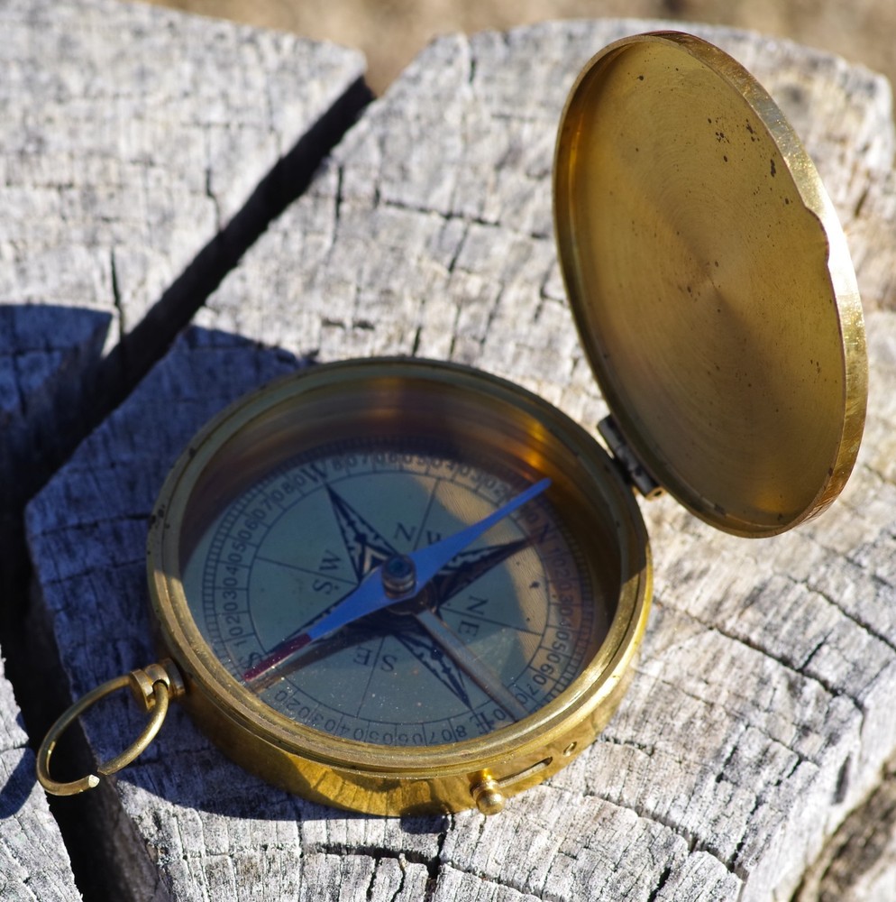 Nautical Solid Brass COMPASS In Rosewood Box