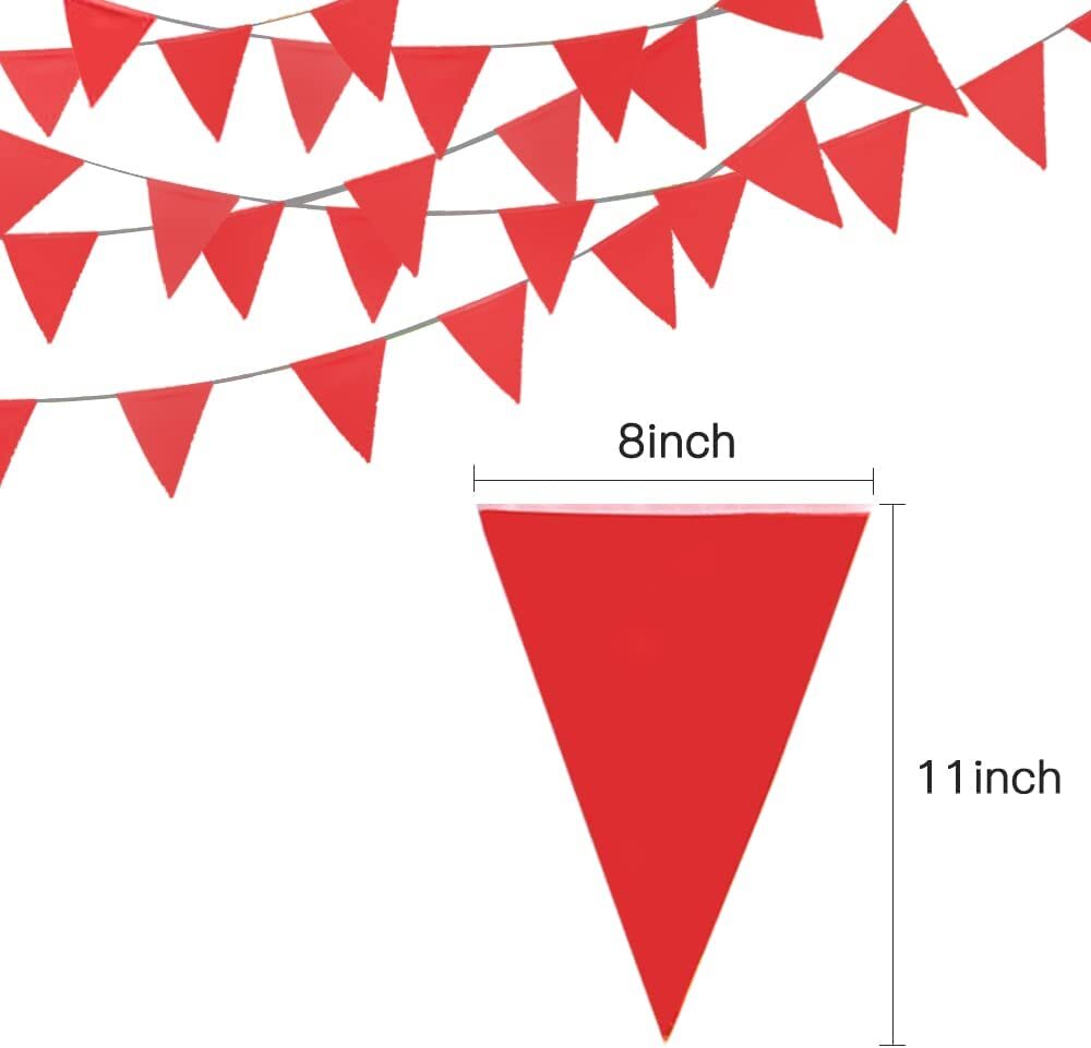 36 Feet Solid Red Pennant Banner - 30Pcs Red Bunting Flags String Decorations