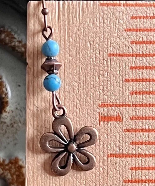 Groovy Copper Flower with Turquoise Bead Earrings.