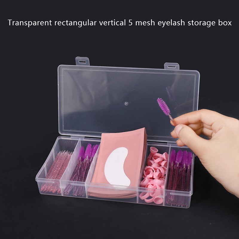 Rectangle Vertical 5 Grid Eyelash Extension Tool Storage Box With Cover