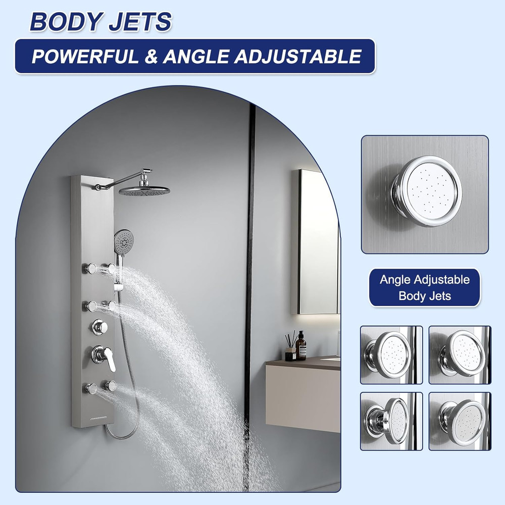 Luxury Rainfall Shower Panel with Massage Jets & Handheld Sprayer