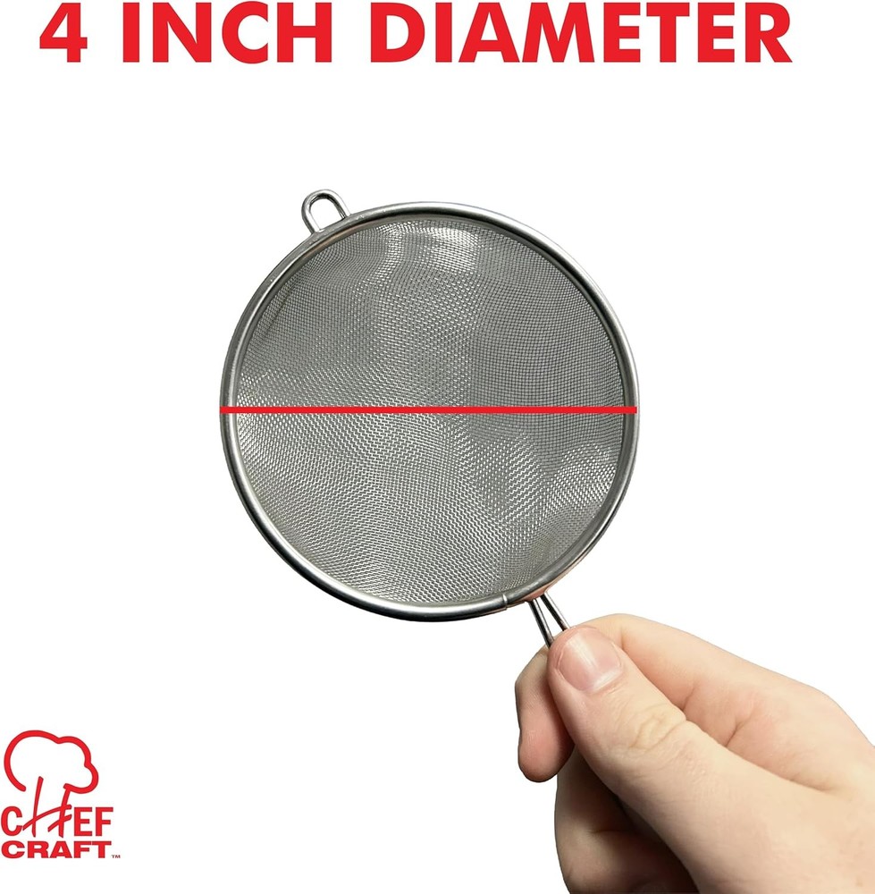 Chef Craft Basic Mesh Strainer, 3 and 4 Inch, 2 Piece Set, Stainless Steel