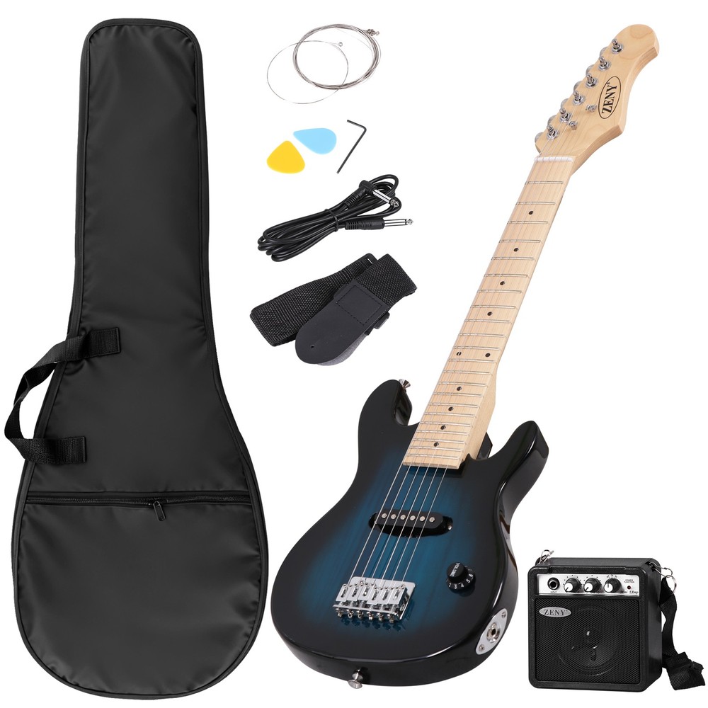 Blue Full Size Beginner Electric Guitar Set with Case Strap Capo Strings 30"