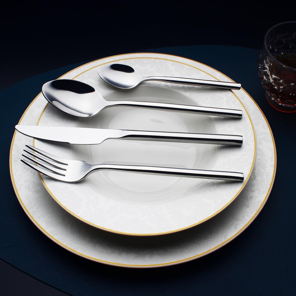CHAAMFORGE 24pc Silverware Set for 6, 18/10 Stainless Steel Flatware, Heavy Duty