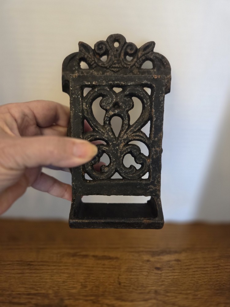 Vintage Cast Iron Match Box Holder Wall Mount