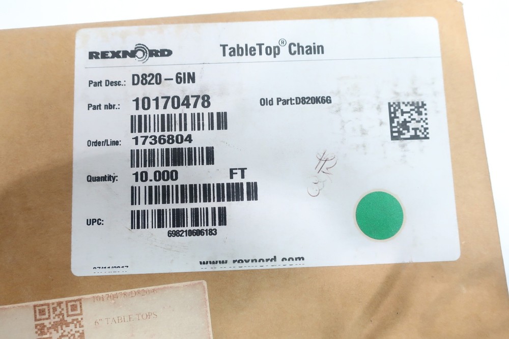 Rexnord D820-6IN Tabletop Conveyor Chain 6in 10ft