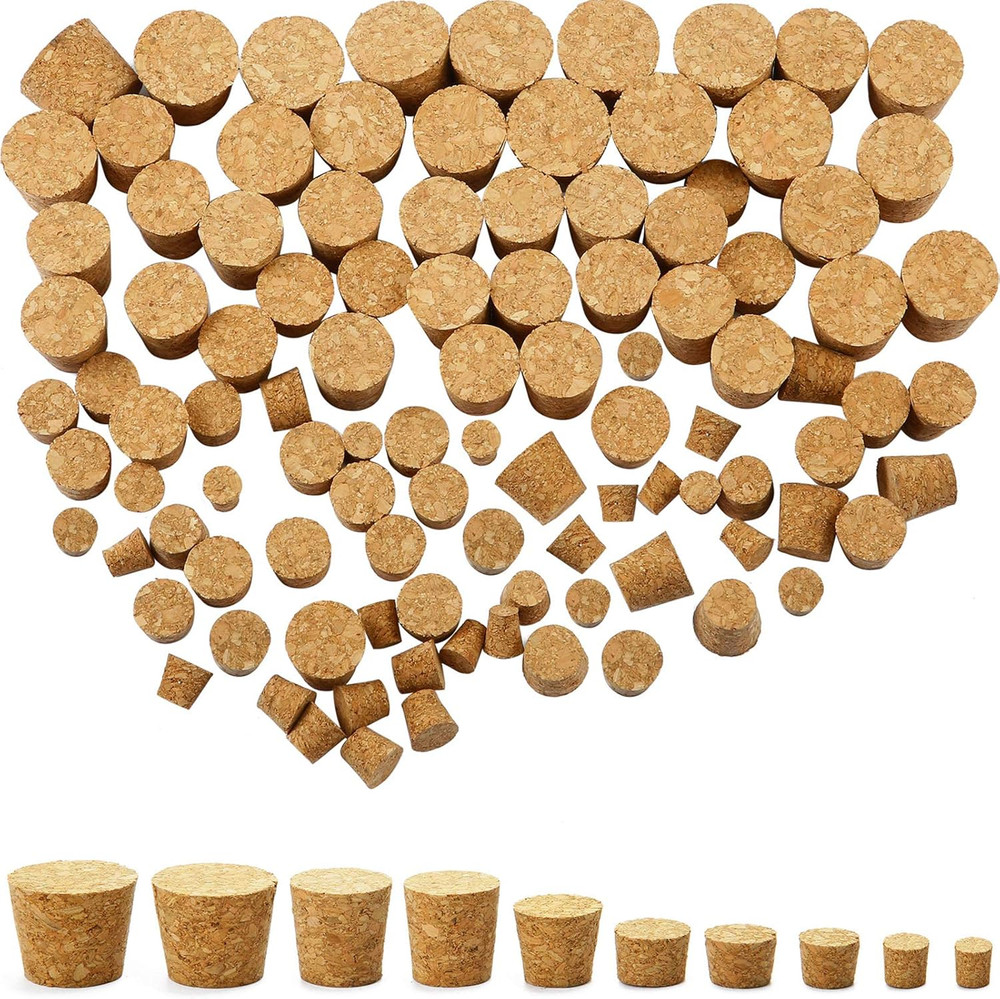100 Pack Assorted Cork Stoppers Wine Bottle Corks Plugs 10 Sizes Replacement Tap