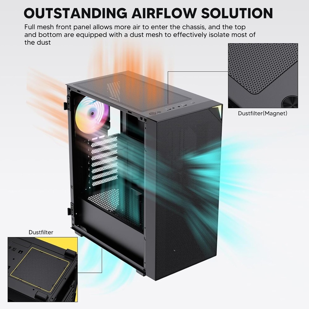 AL800 ATX PC Case - Tempered Glass, Adjustable RGB & Efficient Cooling