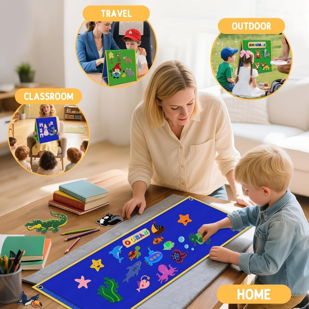 AKAYOK Felt Board - Double-Sided Flannel Board for Preschool Learning, Intera...