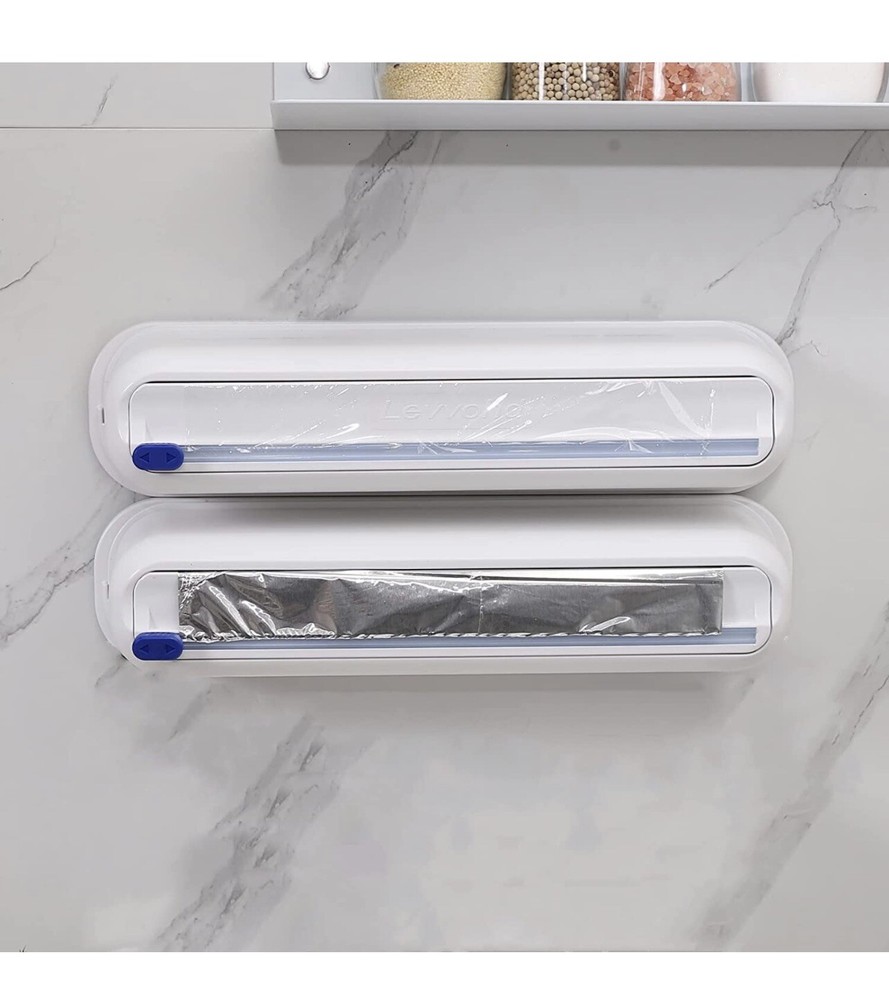 Liotww Pack of 2 Plastic Wrap Dispenser with Slide Cutter,Pasteable