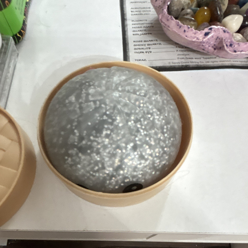 RMS Glitter Squeeze Ball Stress Reliever Silver Multicolor Cute Face
