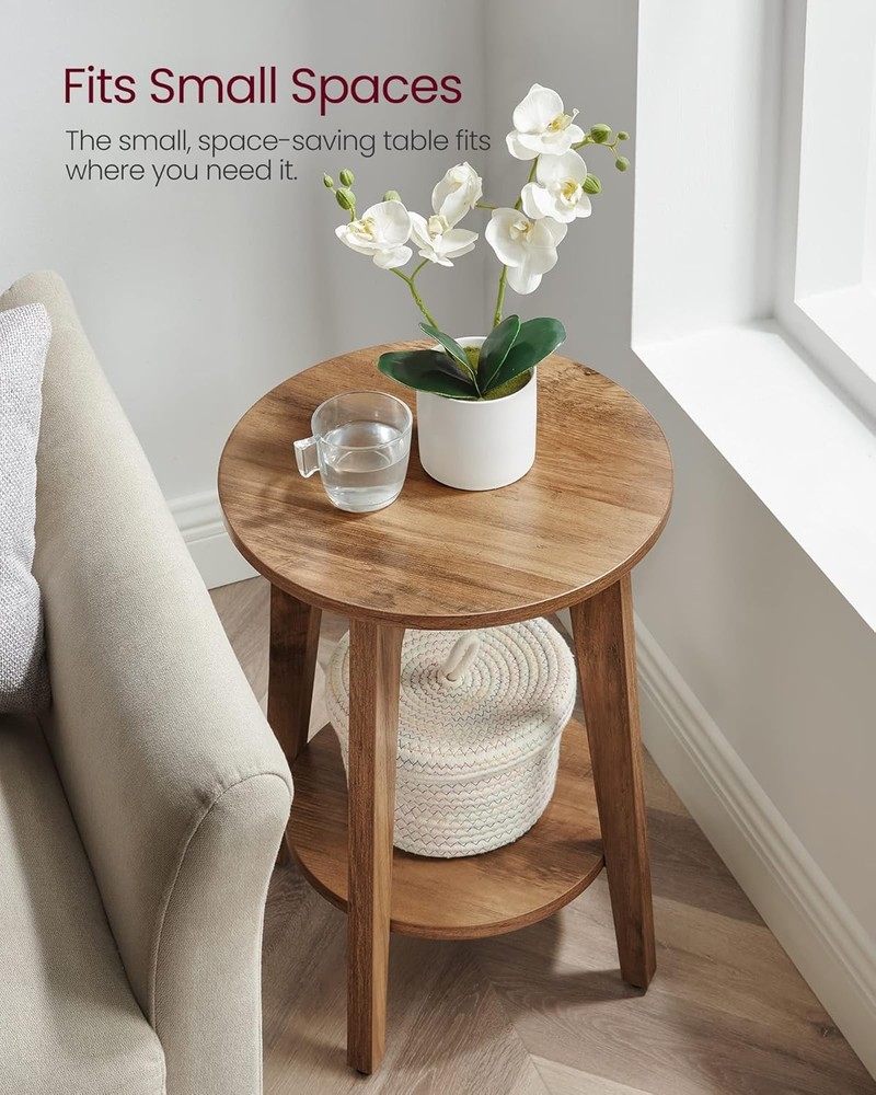 2-Tier Small Round End Table Nightstand Curved Transitions