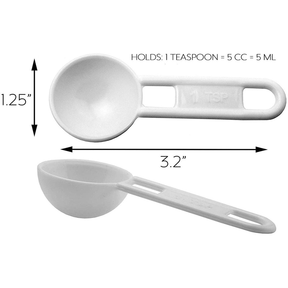 Bulk Pack of Teaspoon Measuring Spoons; 5 ml / 5 cc Scoops, Short-Handle