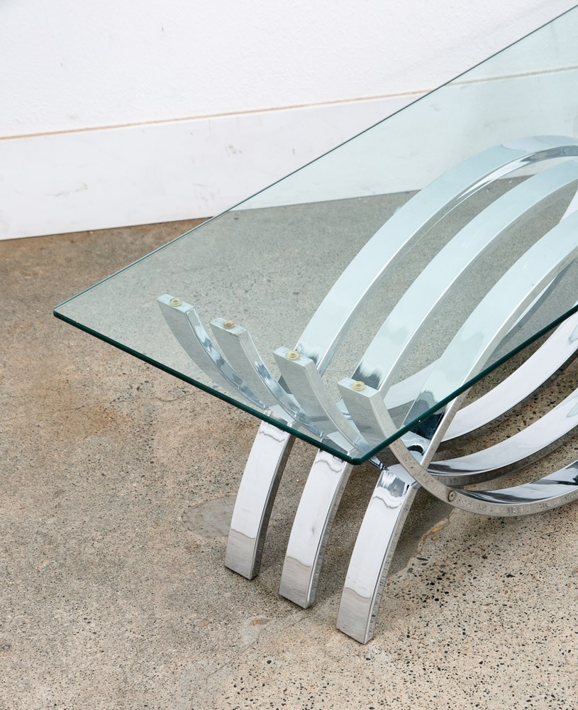 Mid Century Modern Coffee Table Chrome Glass Rectangular Vintage Sculptural Mcm