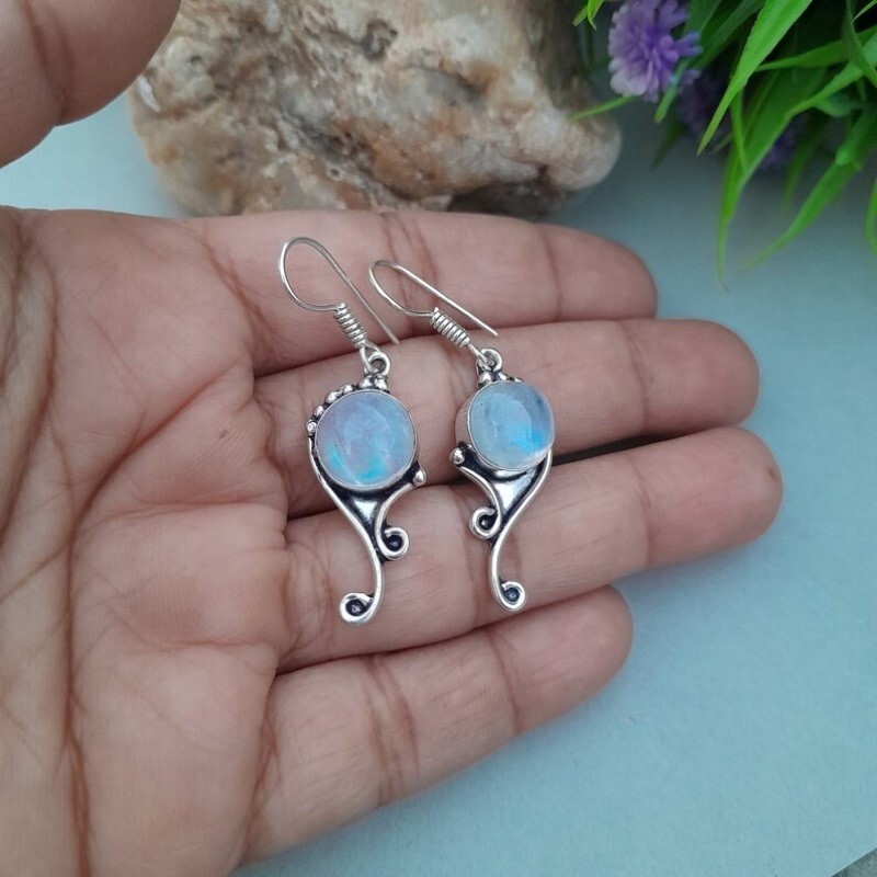 925 Sterling Silver Drop Dangle Handmade Earrings With Moonstone Gemstone