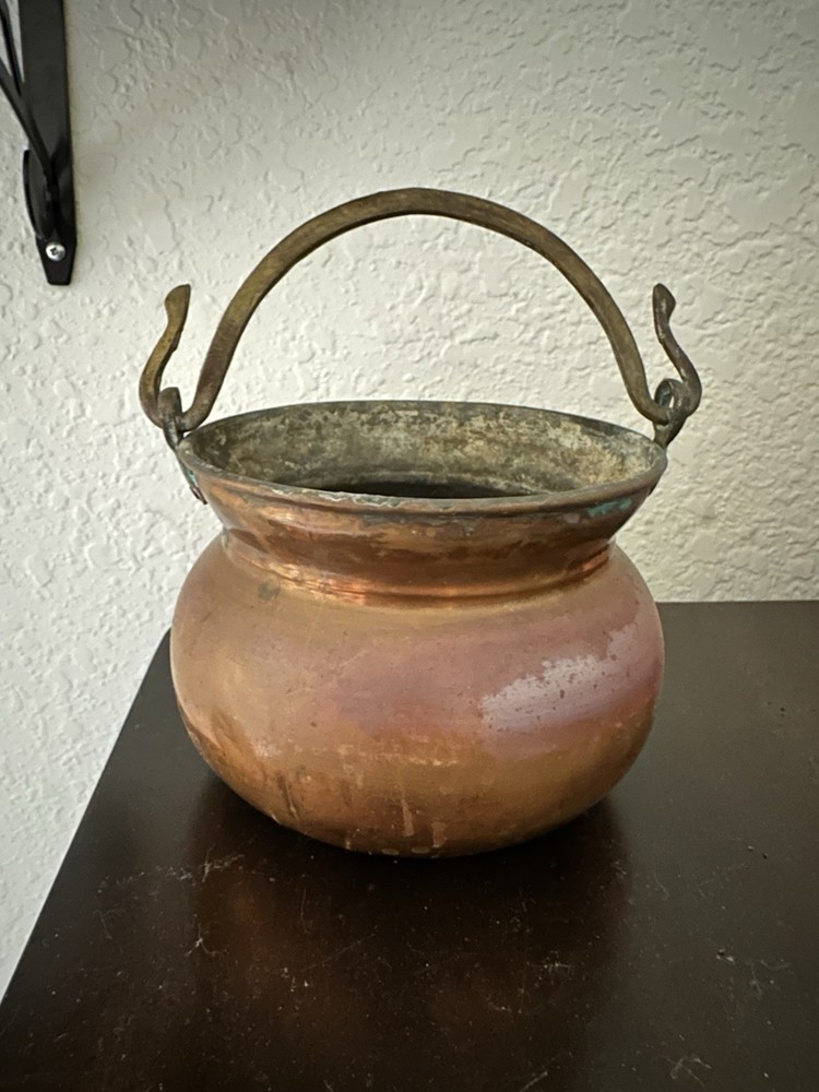 Antique Copper Handled Pot Planter