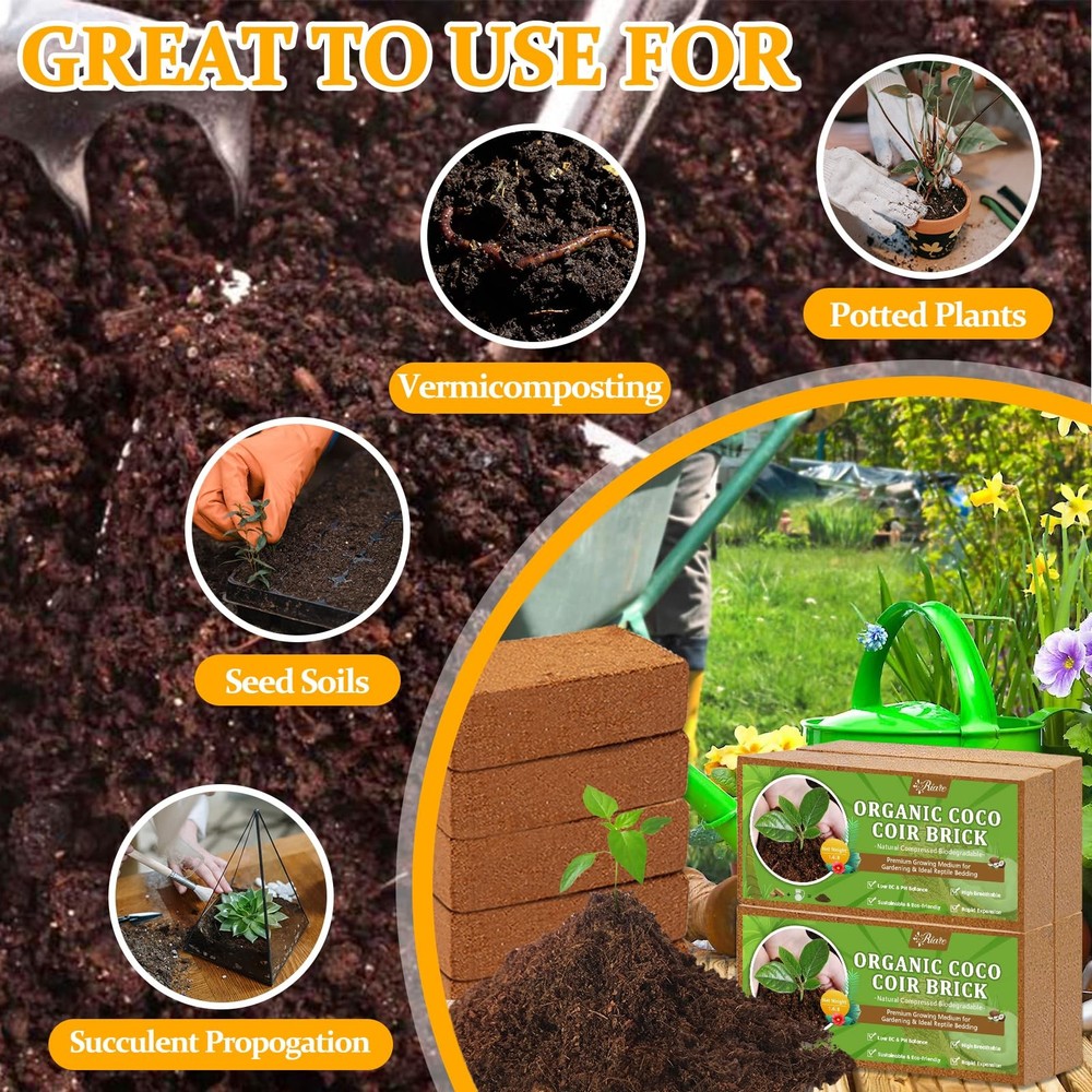 2pcs Organic Coco Coir Bricks Soil Blocks- 100% Natural Compressed Coco Peat ...