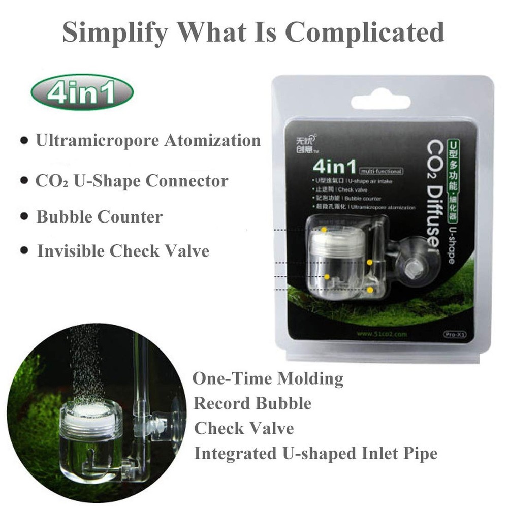 CO2 Diffuser 4- in-1 Function, Ultramicropore Atomization U-Shape Air Intake ...