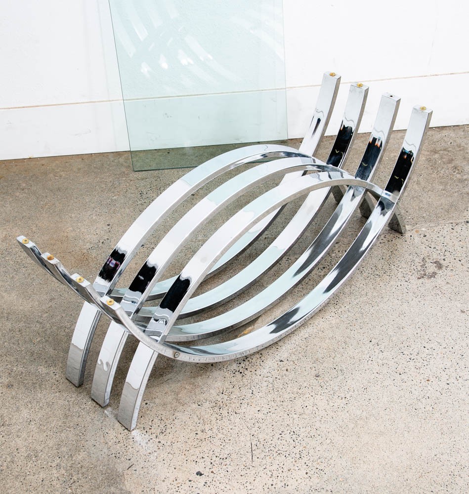 Mid Century Modern Coffee Table Chrome Glass Rectangular Vintage Sculptural Mcm