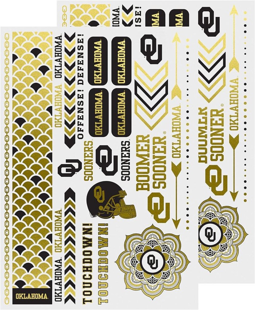 NCAA Oklahoma Sooners Metallic Temporary Tattoos, 2 Full Sheets