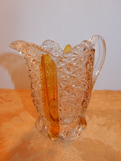 Cut Glass Clear & Amber Creamer