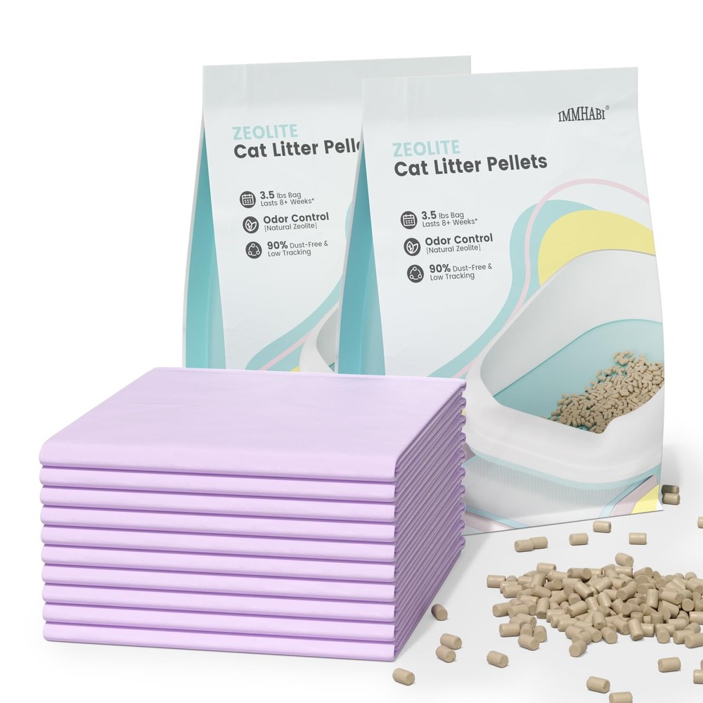 Basic Zeolite Cat Litter 10pcs+7lbs, Pads & Enhanced pellets