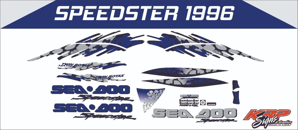 SEADOO SPEEDSTER 1996 GRAPHICS /DECAL / Sticker KIT BLACK, BLUE , GREY CUSTOM