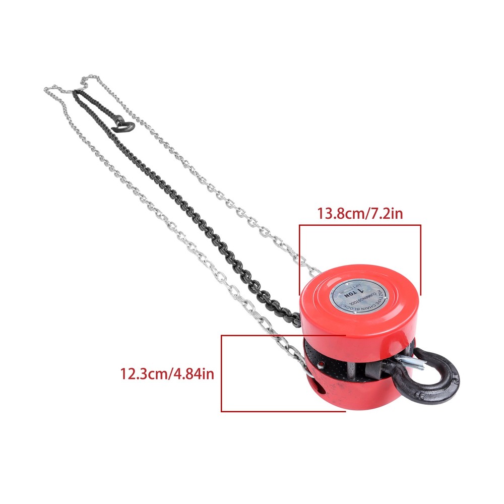 1 Ton / 2200Lbs Chain Hoist Manual Puller Block Fall Chain 10FT with Hook Red
