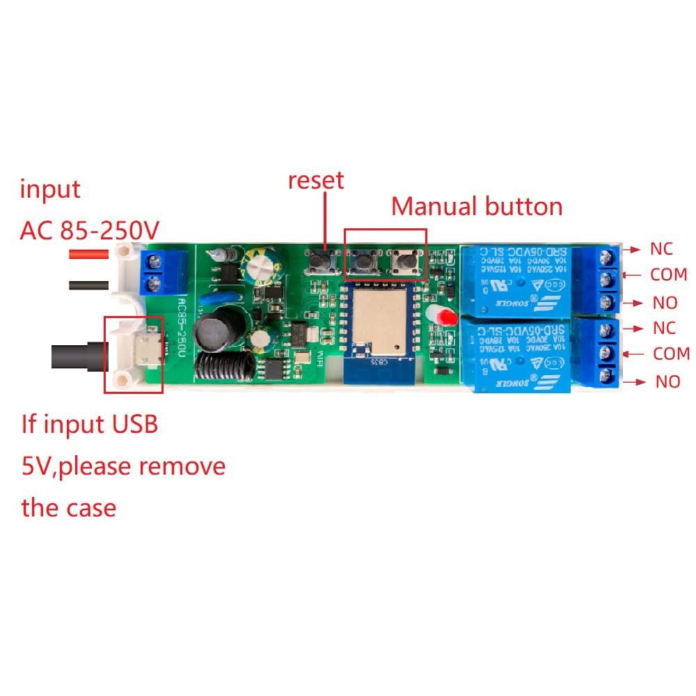 2CH WiFi RF Wireless Switch Relay,Inching Self-Locking Interlock Mode,Compati...
