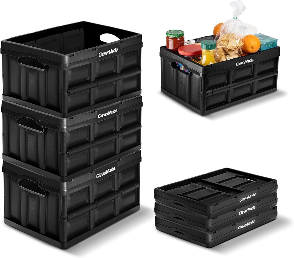 Collapsible Storage Bins Obsidian 3 Pack 32L Stackable Containers Heavy Duty