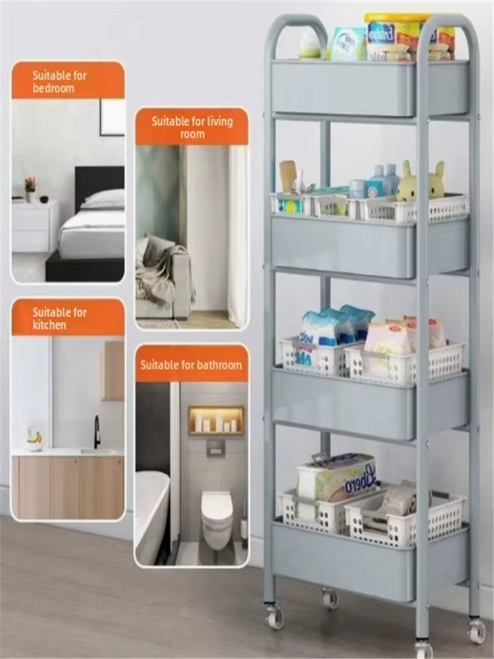 Trolley with Handlebar and Storage Rack, Floor-Standing, Multi-Layer Storage