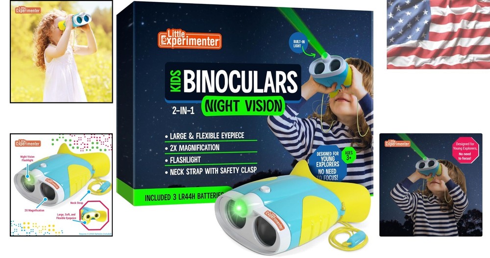 Kids Night Vision Binoculars with Flashlight | STEM Learning Toy for Ages 3-6