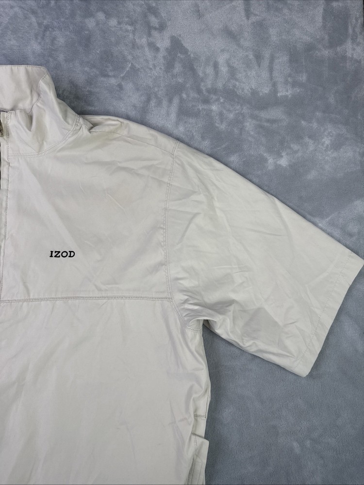 IZOD Pullover Windbreaker Mens L Short Sleeve Half Zip Performance Golf Beige