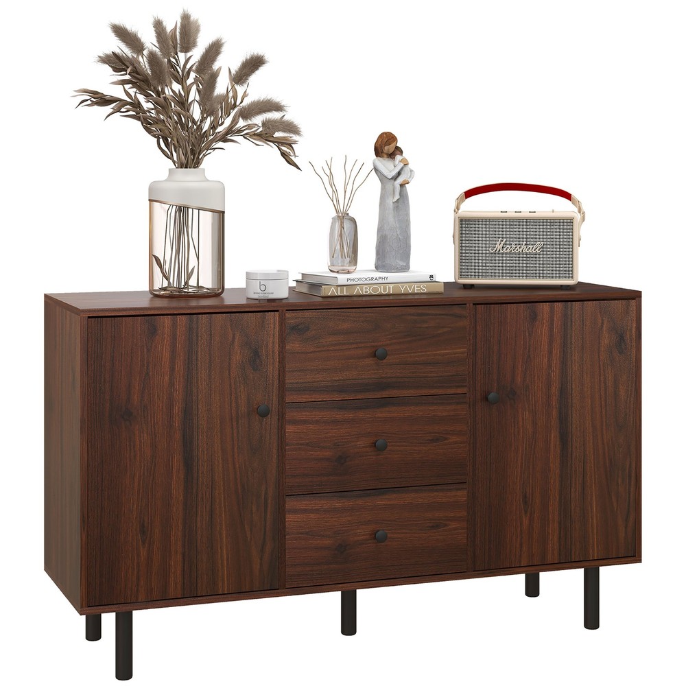 Rustic Brown Sideboard with 2 Cupboards 3 Drawers and Adjustable Shelves