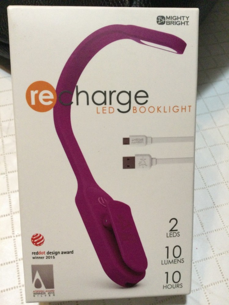 MIGHTY BRIGHT 2 LED   RECHARGEABLE BOOK LIGHT NEW PURPLE