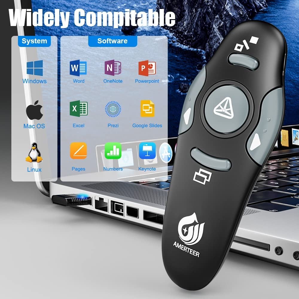 Wireless Presenter, PPT Controller Presentation Remote Control Laser Pointer USB