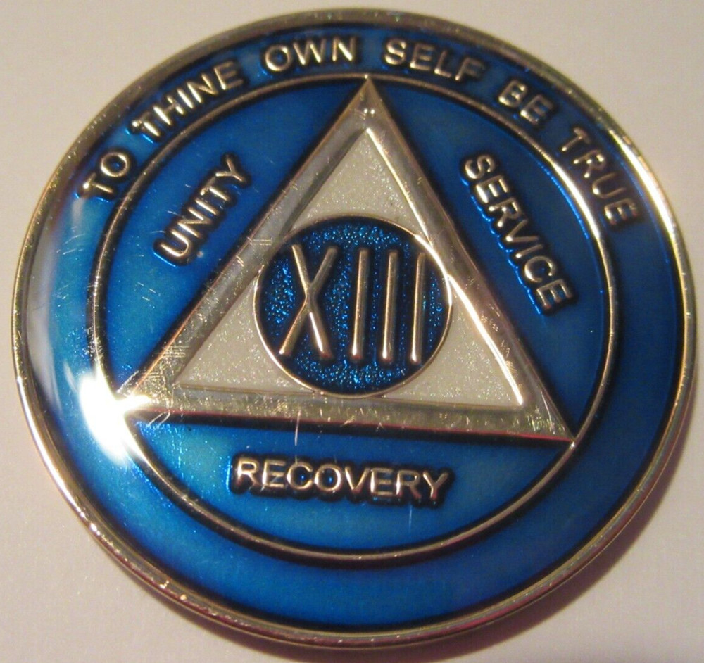 BLUE Alcoholics Anonymous 13 Year AA Medallion Coin Token Chip Sober