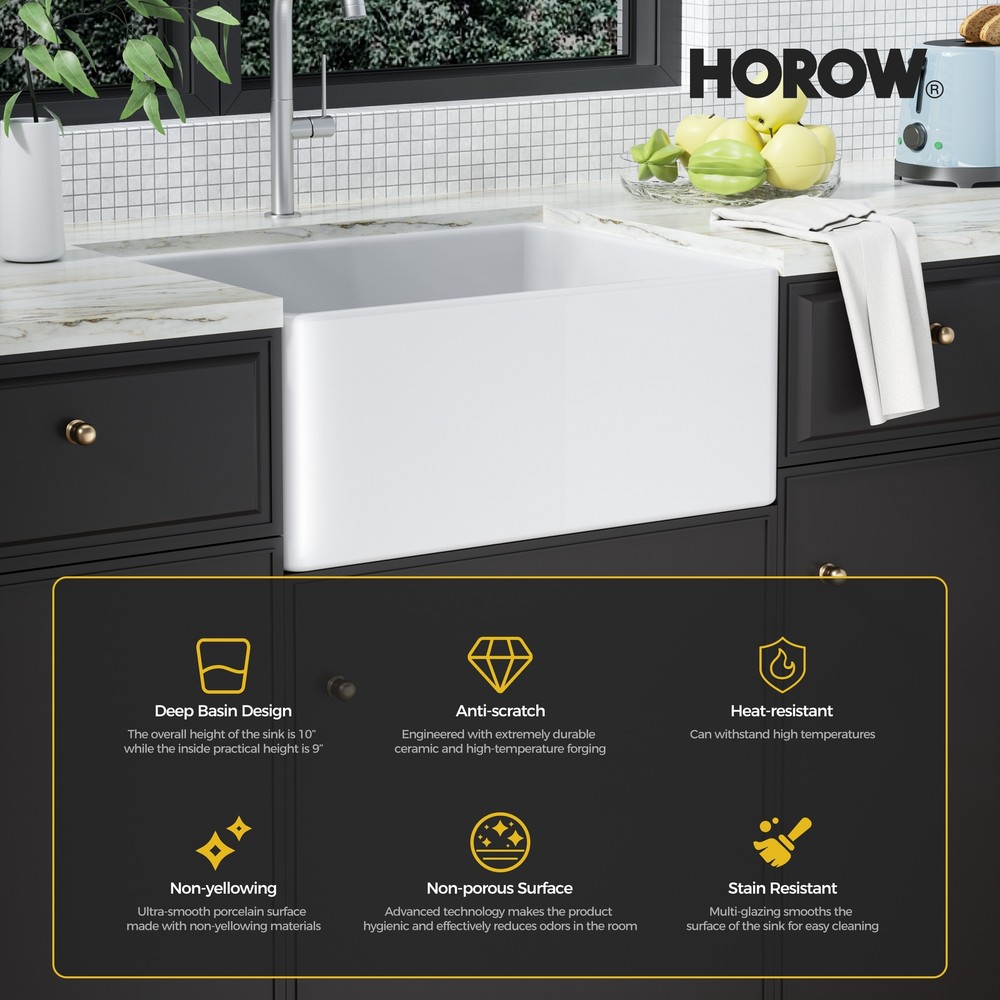 24''White Undermount Fireclay Apron Front Ceramic Drop in Farmhouse Kitchen sink