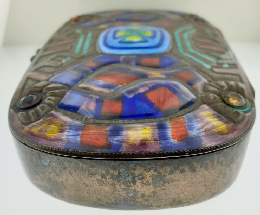 Jacob TOSTRUP Norwegian Sterling Silver Important Multi-Colored Enamel Box Oslo