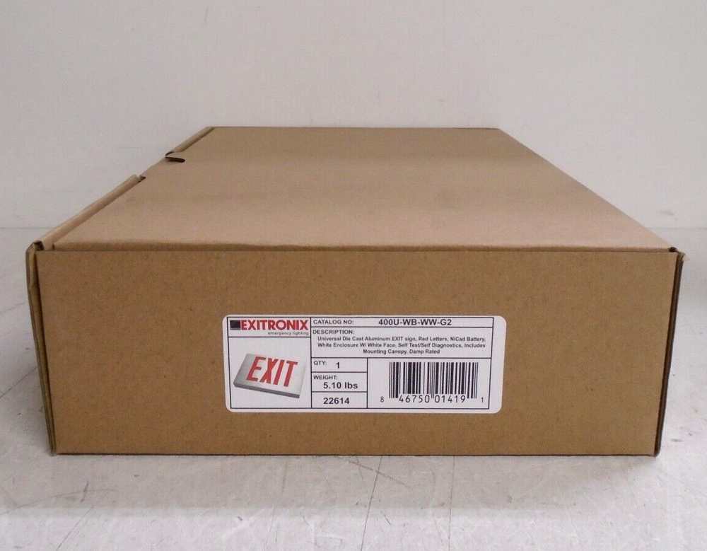 NEW Exitronix Emergency Lighting Exit Sign | 22614 | 400U-WB-WW-G2 | Red Letters