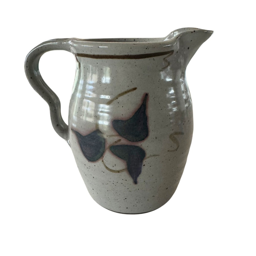 Studio Art Pottery Pitcher Gray Blue 7” Tall Handle Stoneware Earthenware