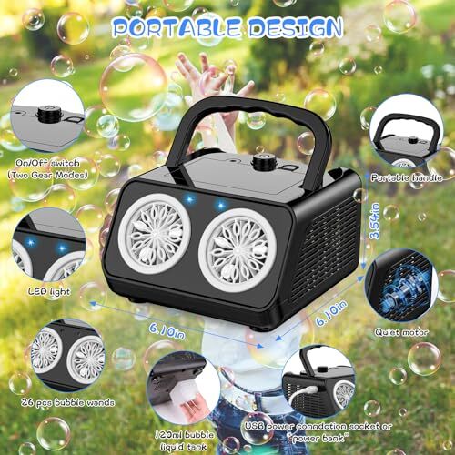 SHCKE Automatic Bubble Machine Upgrade Bubble Blower with 2 Fans, 20000+ Bubb...