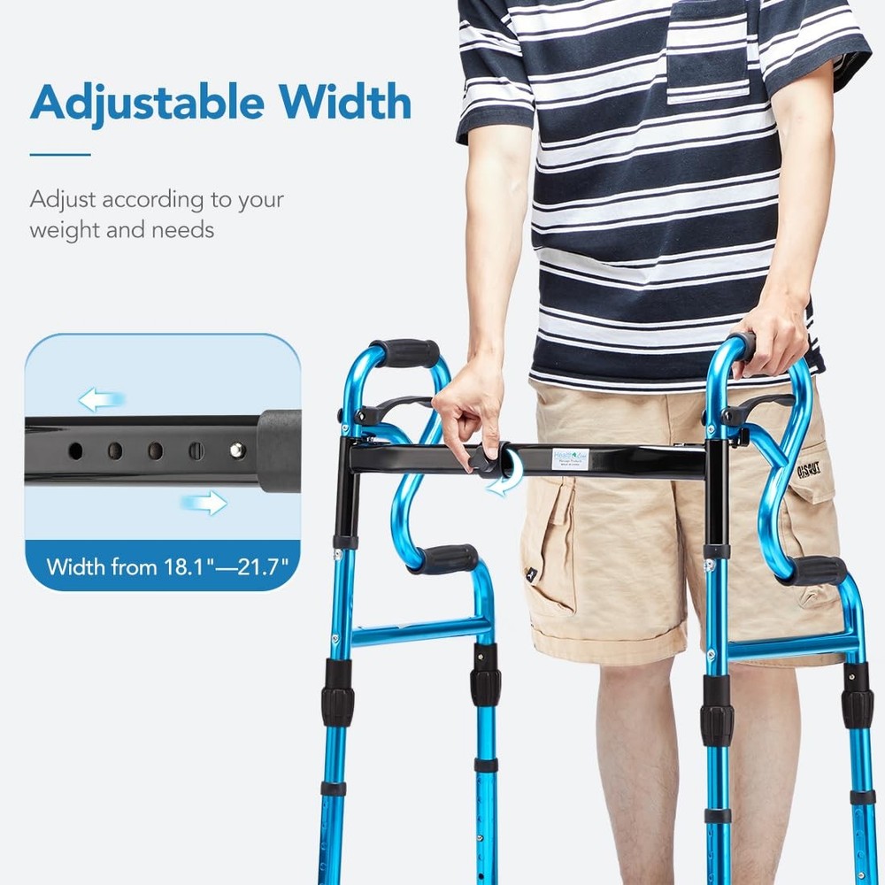 3 in 1 Folding Walker with 5” Front Wheels by Width Adjustable Compact Stand