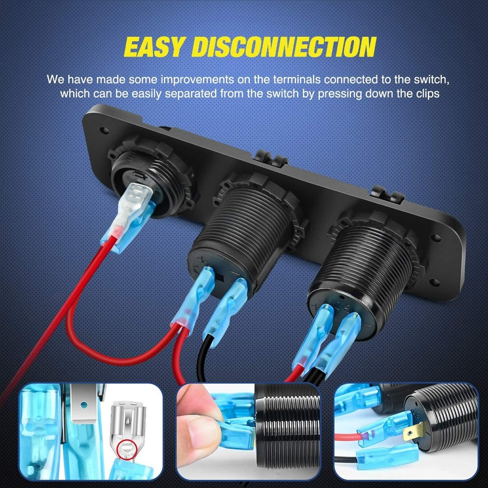 Nilight 4 in 1 Cigarette Lighter Charger Socket Panel QC3.0 Dual USB Waterproof