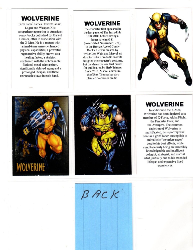 WOLVERINE CUSTOM NOVELTY TRADING CARD 6 CARDS SET